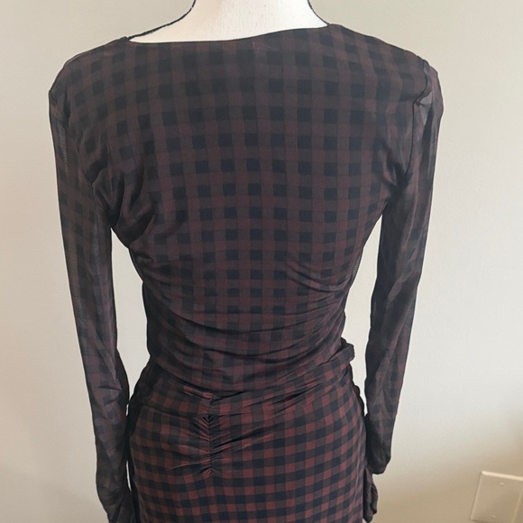 House of Harlow 1960 Asymmetrical Plaid Dress in Brown - Picture 5 of 9